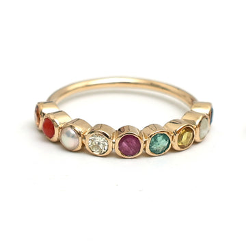 JPRG-2644/6903 Navratna Round Half Bezel Set Ring | 18K