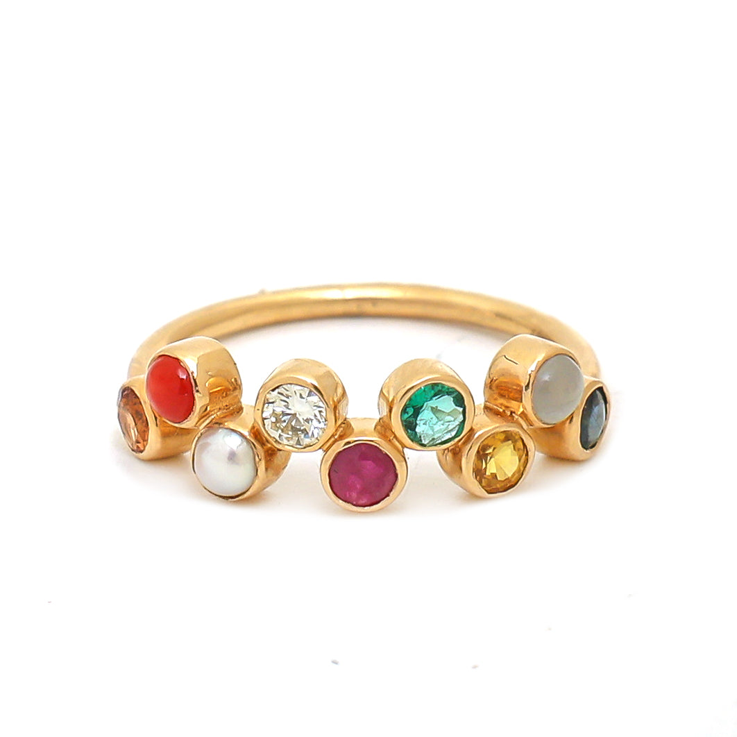 JPRG-2647/6906 Navratna Round Half Bezel Set Ring | 18K