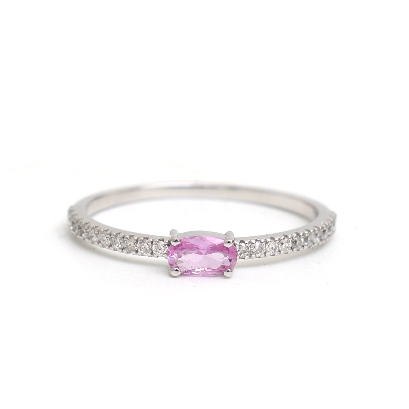 JPRG-2668/6950 Pink Sapphire Oval  With Diamond Thin Ring | 18K