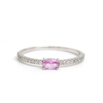 JPRG-2668/6950 Pink Sapphire Oval  With Diamond Thin Ring | 18K