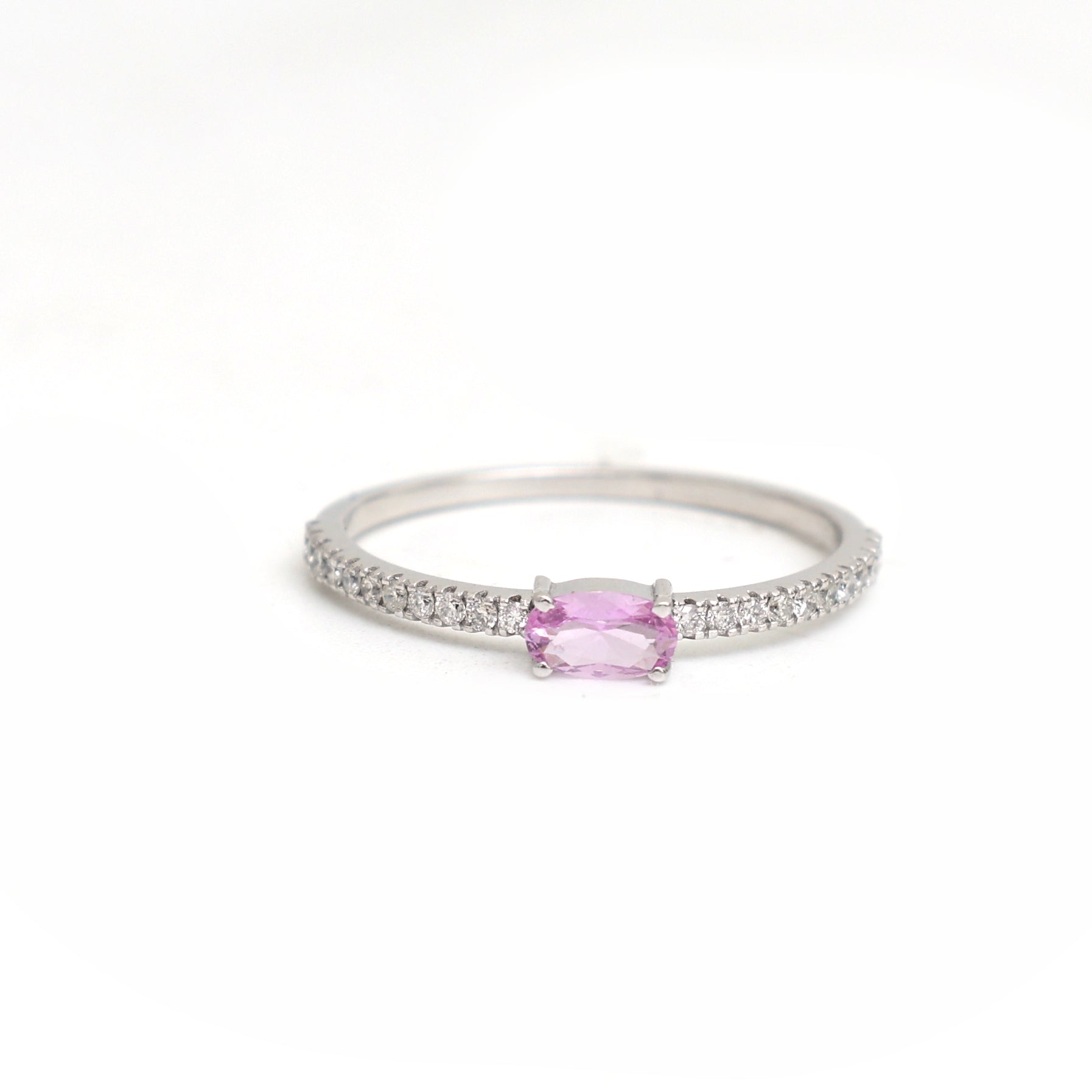 JPRG-2672/6954 Pink Sapphire Oval  With Diamond Thin Ring | 18K