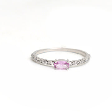 JPRG-2672/6954 Pink Sapphire Oval  With Diamond Thin Ring | 18K