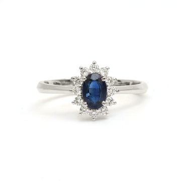 JPRG-2686/6970 Blue Sapphire Oval Diamond Cut Diamond Ring | 18K