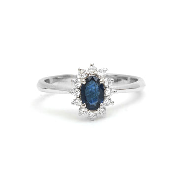 JPRG-2687/6971 Blue Sapphire Oval Diamond Cut Ring | 18K