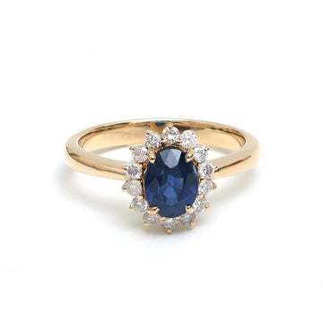JPRG-2687/6971 Blue Sapphire Oval Diamond Cut Ring | 18K