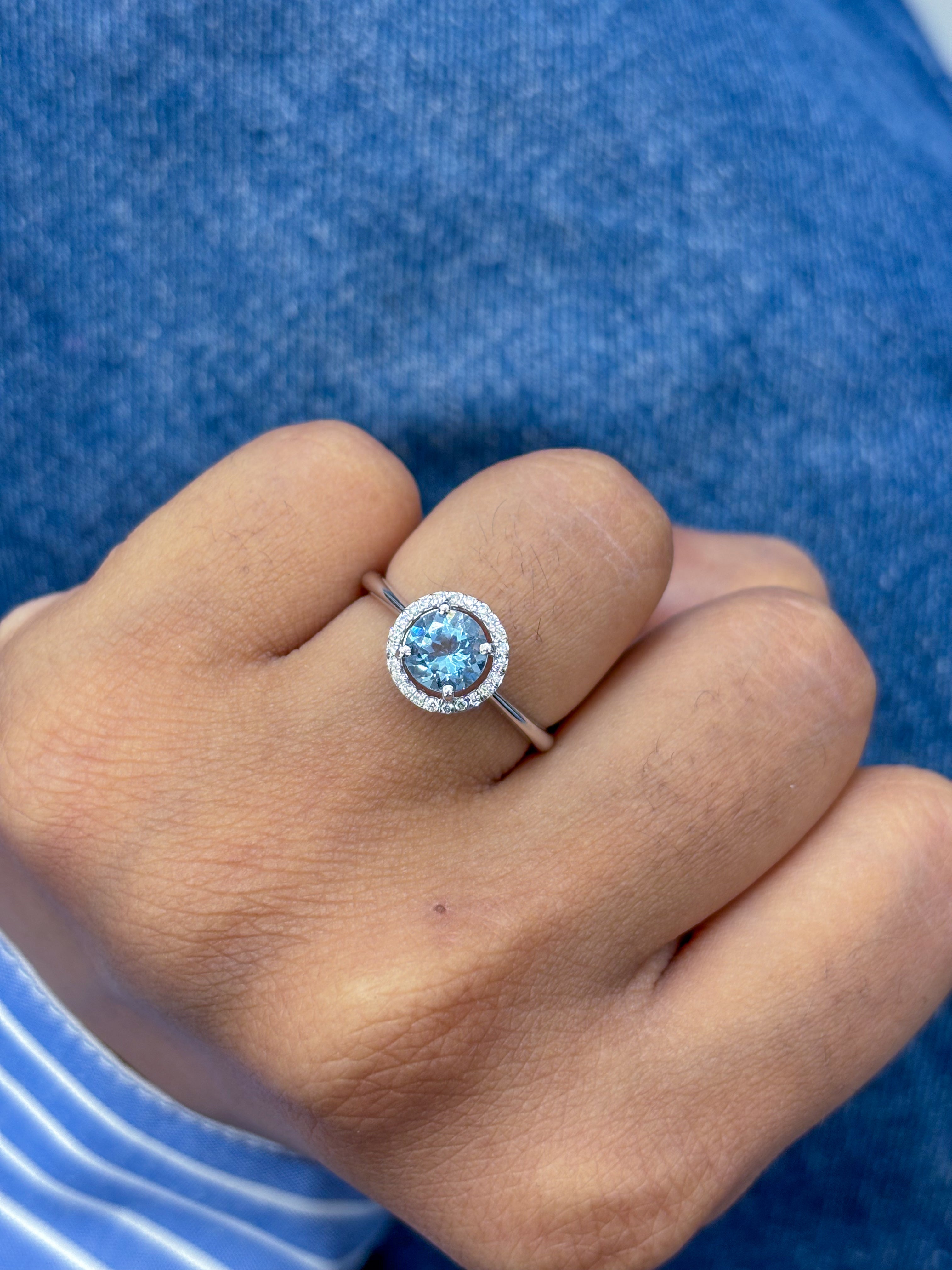 JPRG-2695/6966 Aquamarine Round 7Mm With Diamond Ring | 18K