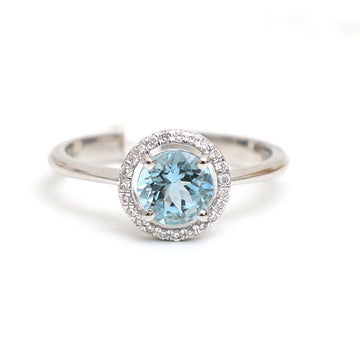 JPRG-2695/6966 Aquamarine Round 7Mm With Diamond Ring | 18K
