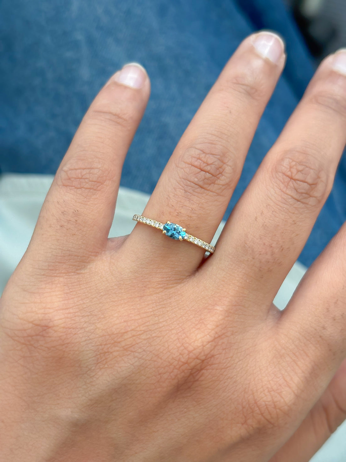 JPRG-2701/7010 Aquamarine Oval 5X3 With Diamond Thin Ring | 18K
