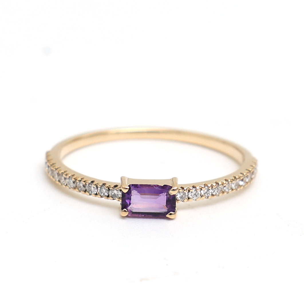 JPRG-2703/7012 Amethyst Diamond Octagon Thin Ring | 18K