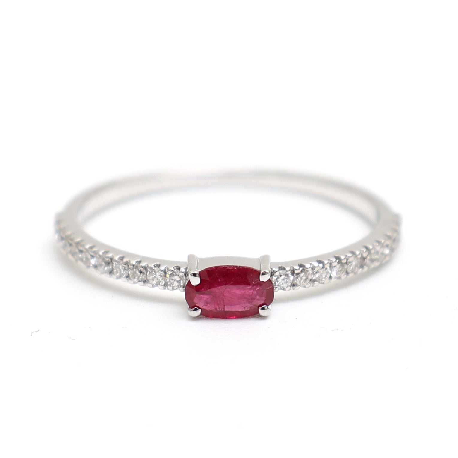 JPRG-2705/7014 Ruby Oval With Diamond Thin Ring | 18K