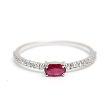 JPRG-2705/7014 Ruby Oval With Diamond Thin Ring | 18K