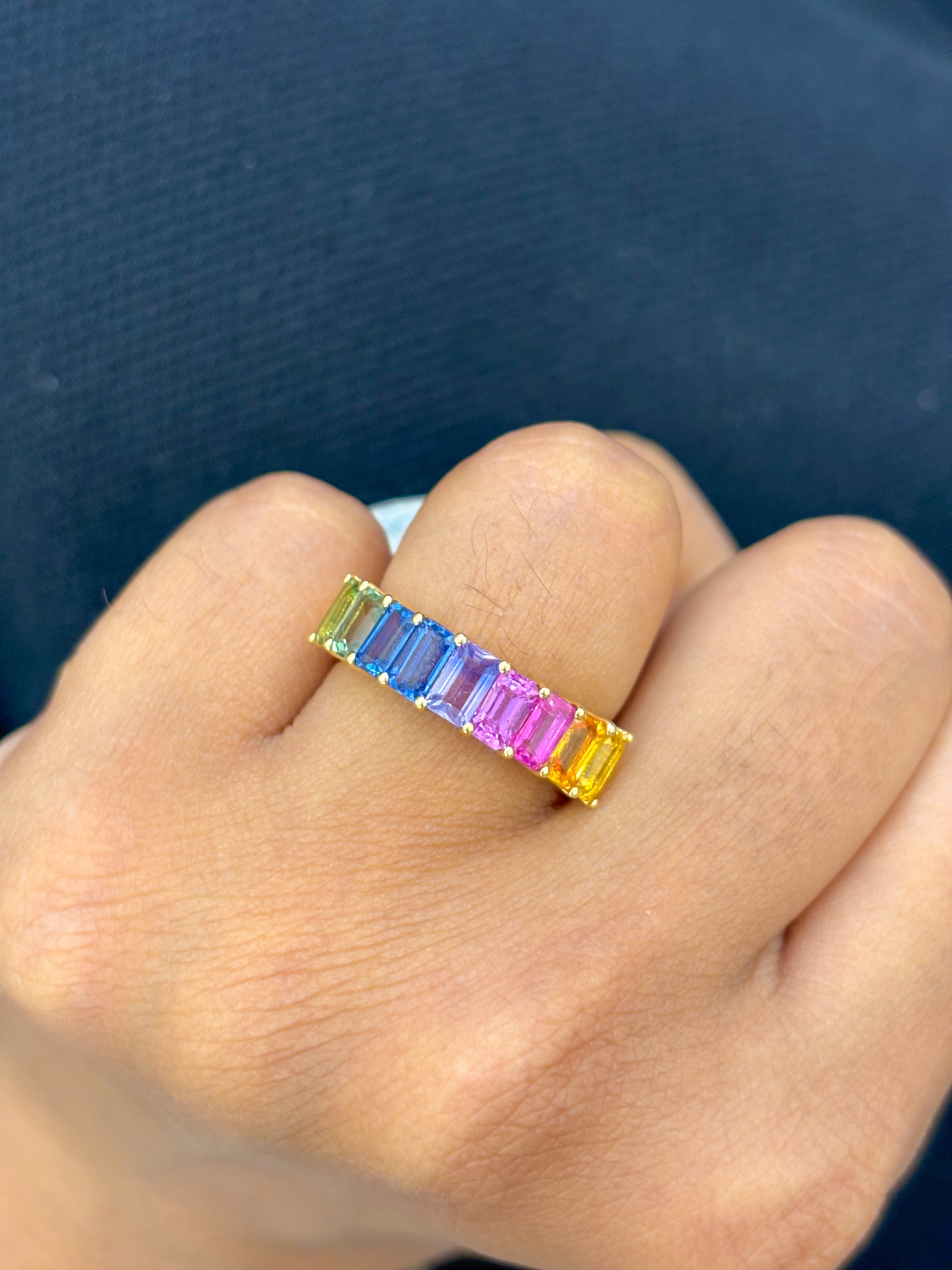 JPRG-2721/7073 Rainbow Sapphire Octagon 5X3 Half Ring | 18K