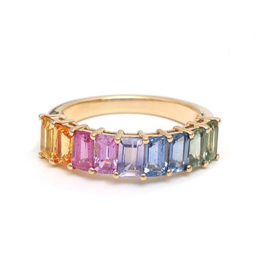 JPRG-2721/7073 Rainbow Sapphire Octagon 5X3 Half Ring | 18K