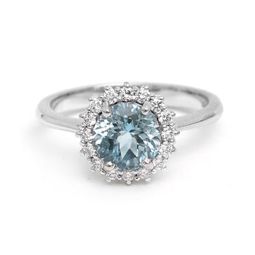 JPRG-2728/7097 Aquamarine Round With Diamond Ring | 18K