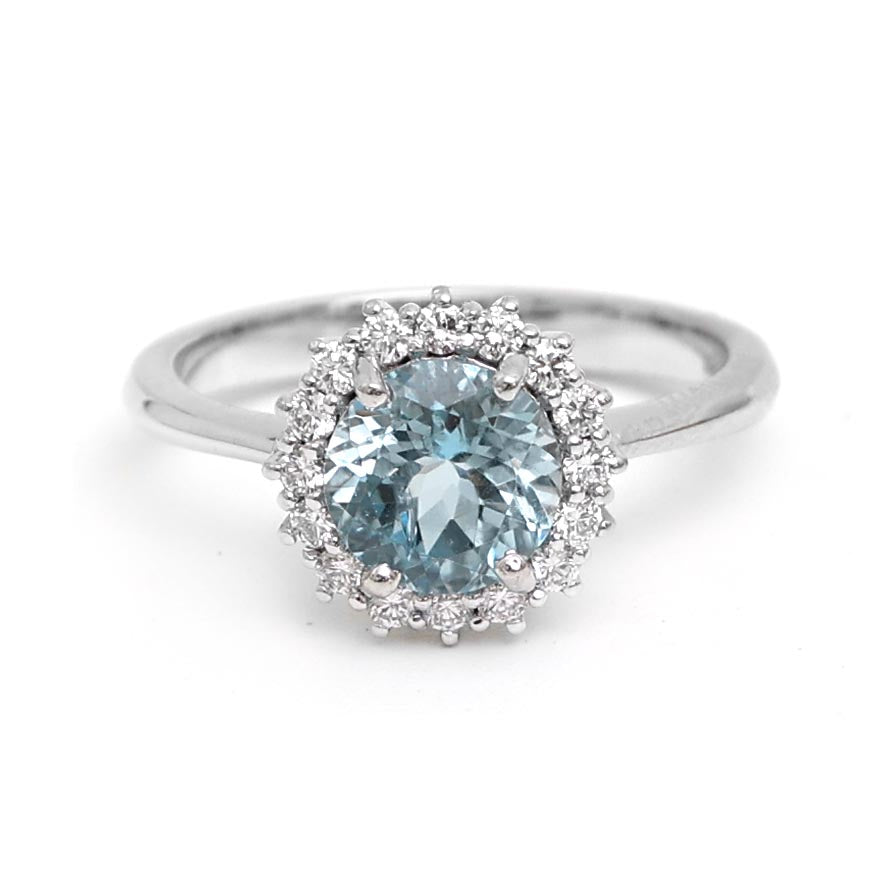 JPRG-2728/7097 Aquamarine Round With Diamond Ring | 18K