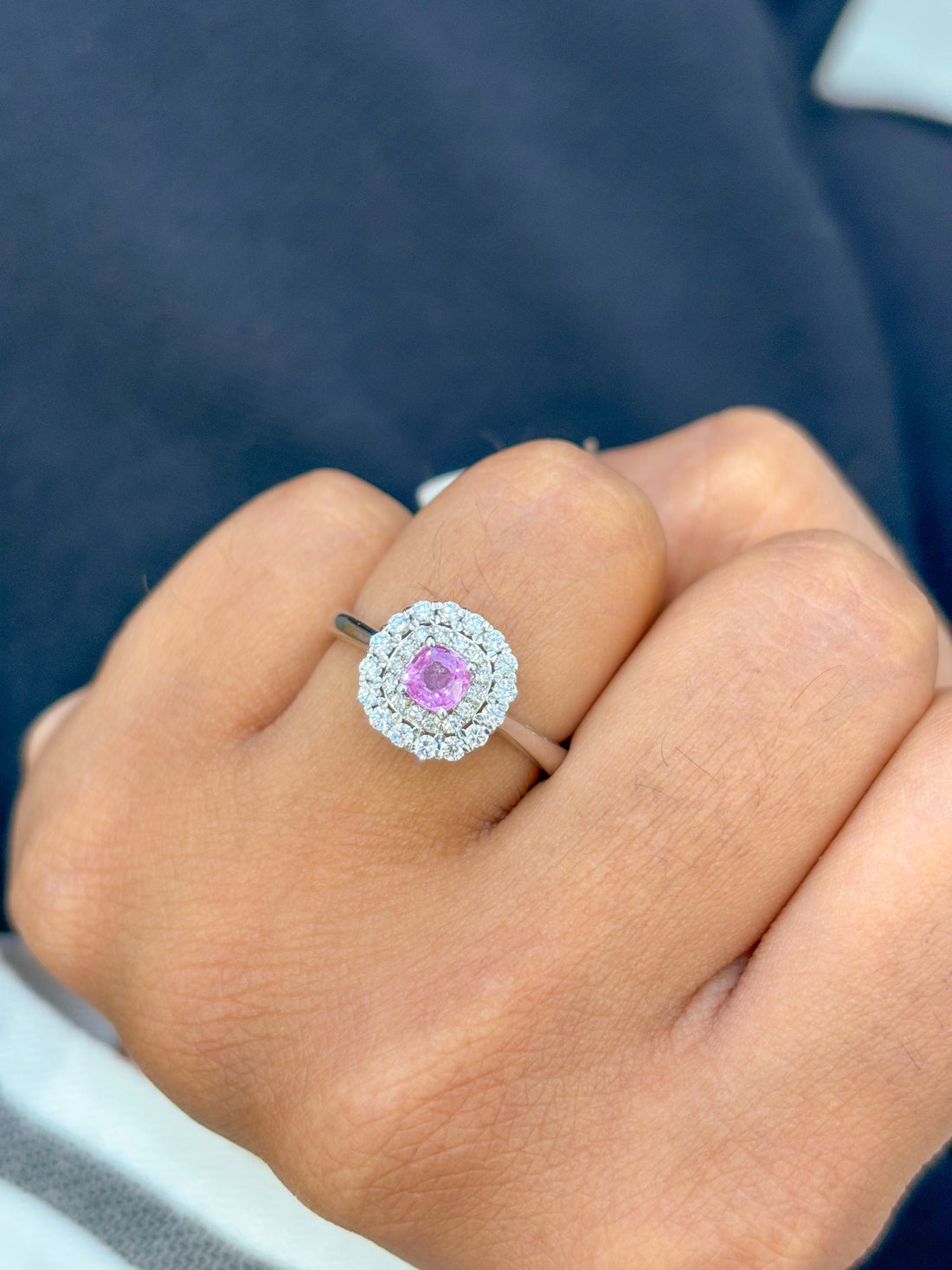 JPRG-2736/7122 Pink Sapphire Cushion With Diamond Ring | 18K