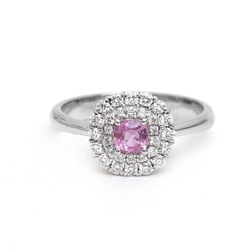 JPRG-2736/7122 Pink Sapphire Cushion With Diamond Ring | 18K