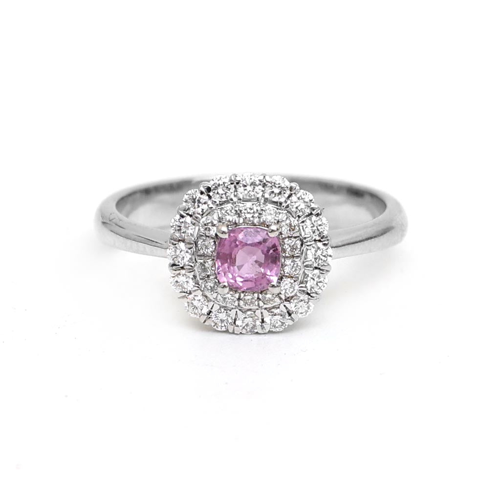 JPRG-2736/7122 Pink Sapphire Cushion With Diamond Ring | 18K