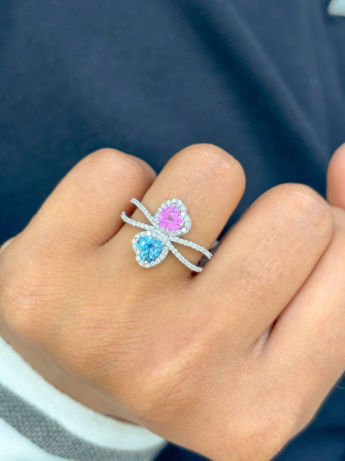 JPRG-2740/7126 Aquamarine & Pink Sapphire Heart With Diamond Ring | 18K