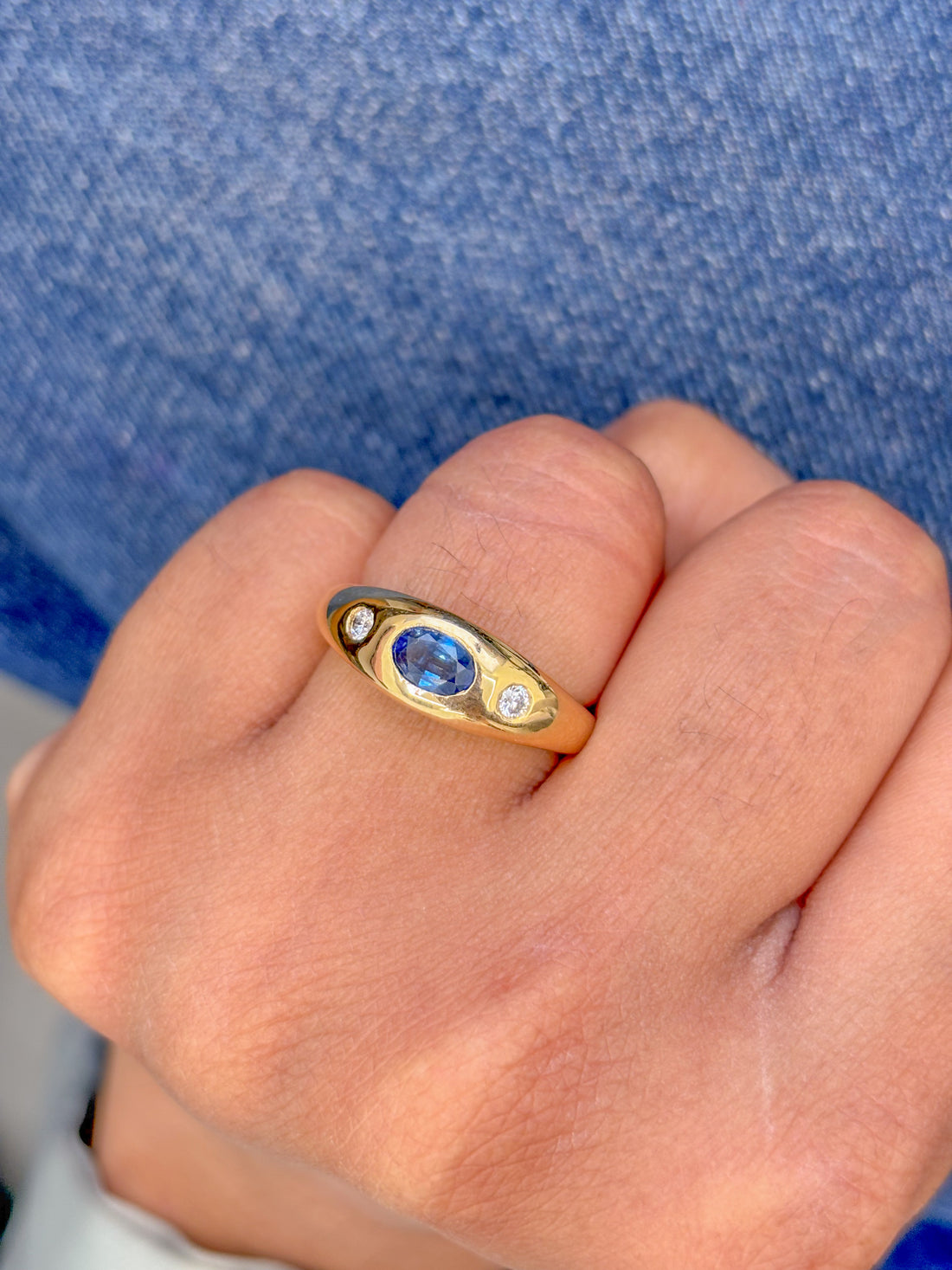 JPRG-2742/7128 Blue Sapphire Oval With Diamond Chunky Ring | 18K