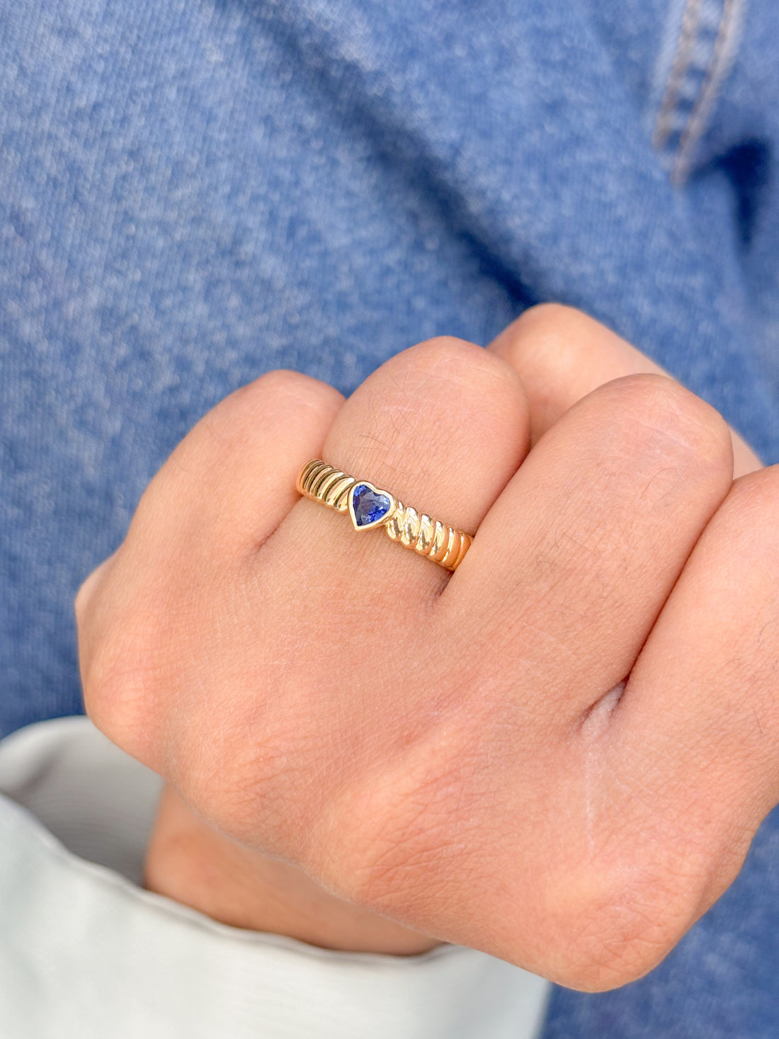 JPRG-2755/7206 Blue Sapphire Heart 4Mm Bezel Set Ring | 18K