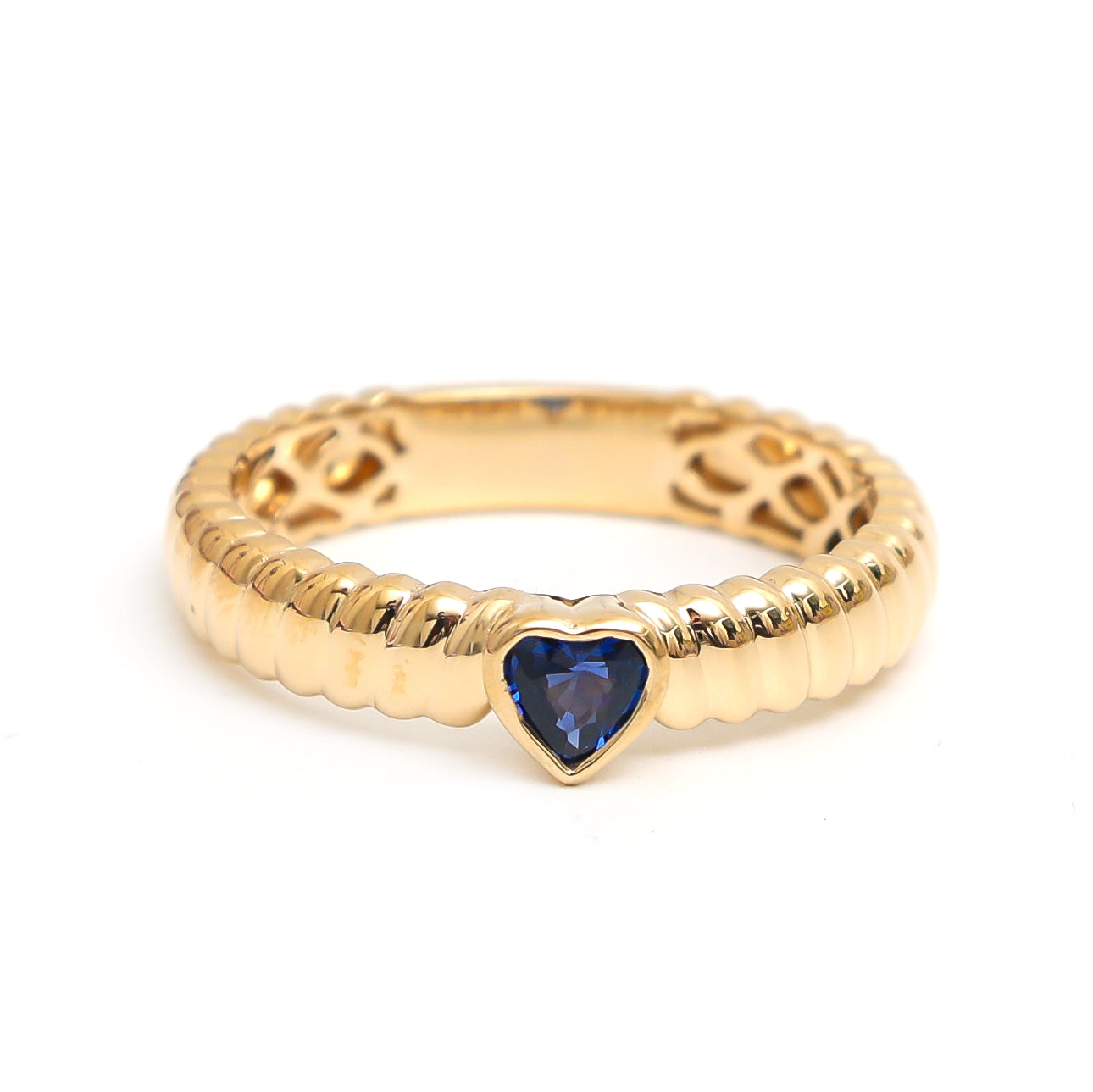 JPRG-2755/7206 Blue Sapphire Heart 4Mm Bezel Set Ring | 18K