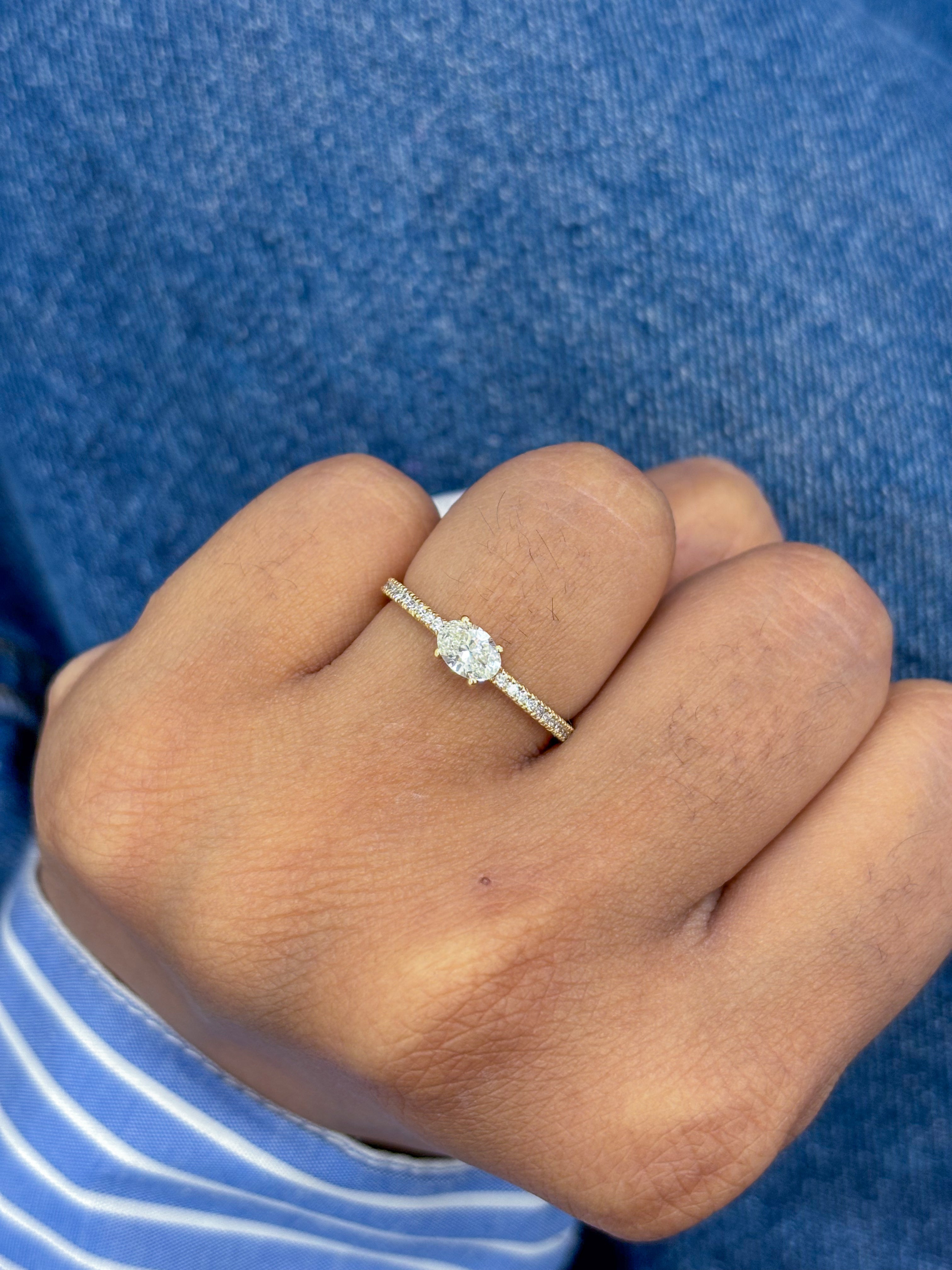 JPRG-2760/7231 Diamond Oval With Diamond Round Thin Ring | 18K
