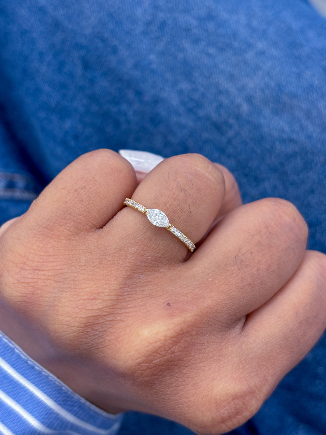 JPRG-2762/7233 Diamond Marquise With Diamond Round Thin Ring | 18K