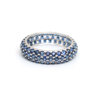 JPRG-2770/7252 Blue Sapphire Round Pave Ring | 18K