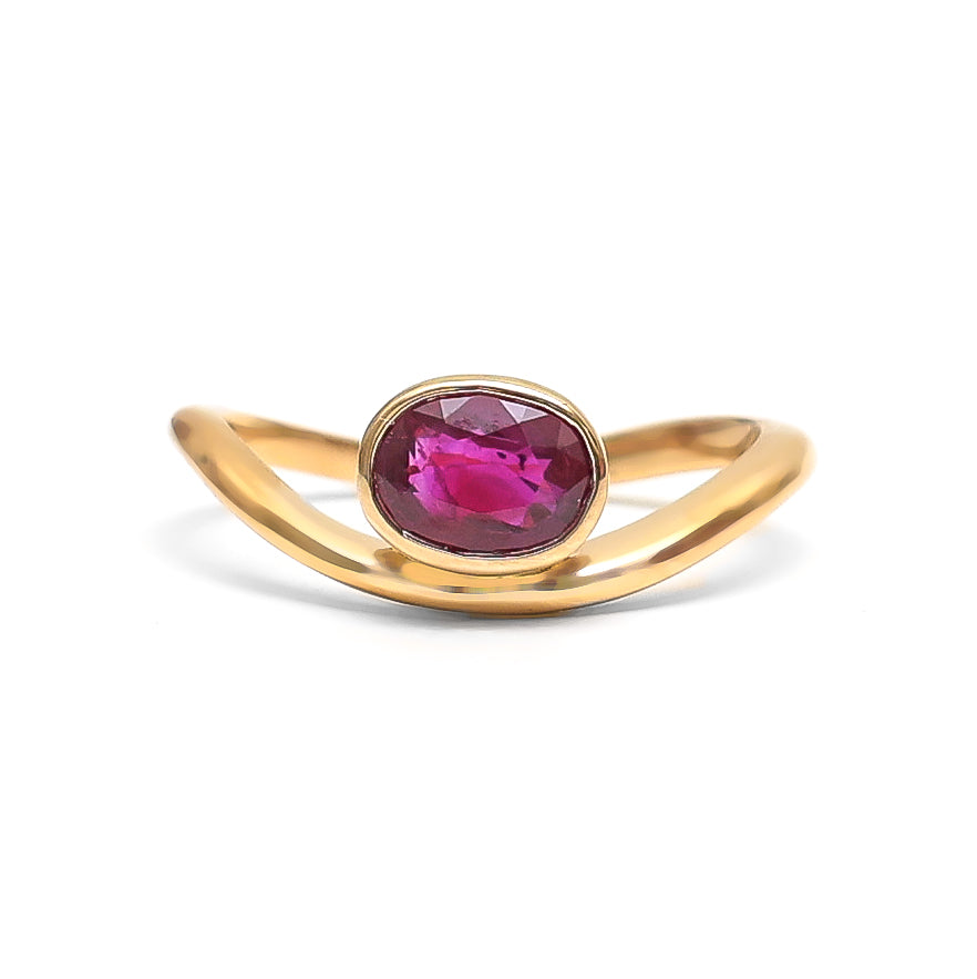 JPRG-2786/7282 Ruby Oval 5X4 Bezel Set Wave Ring | 18K