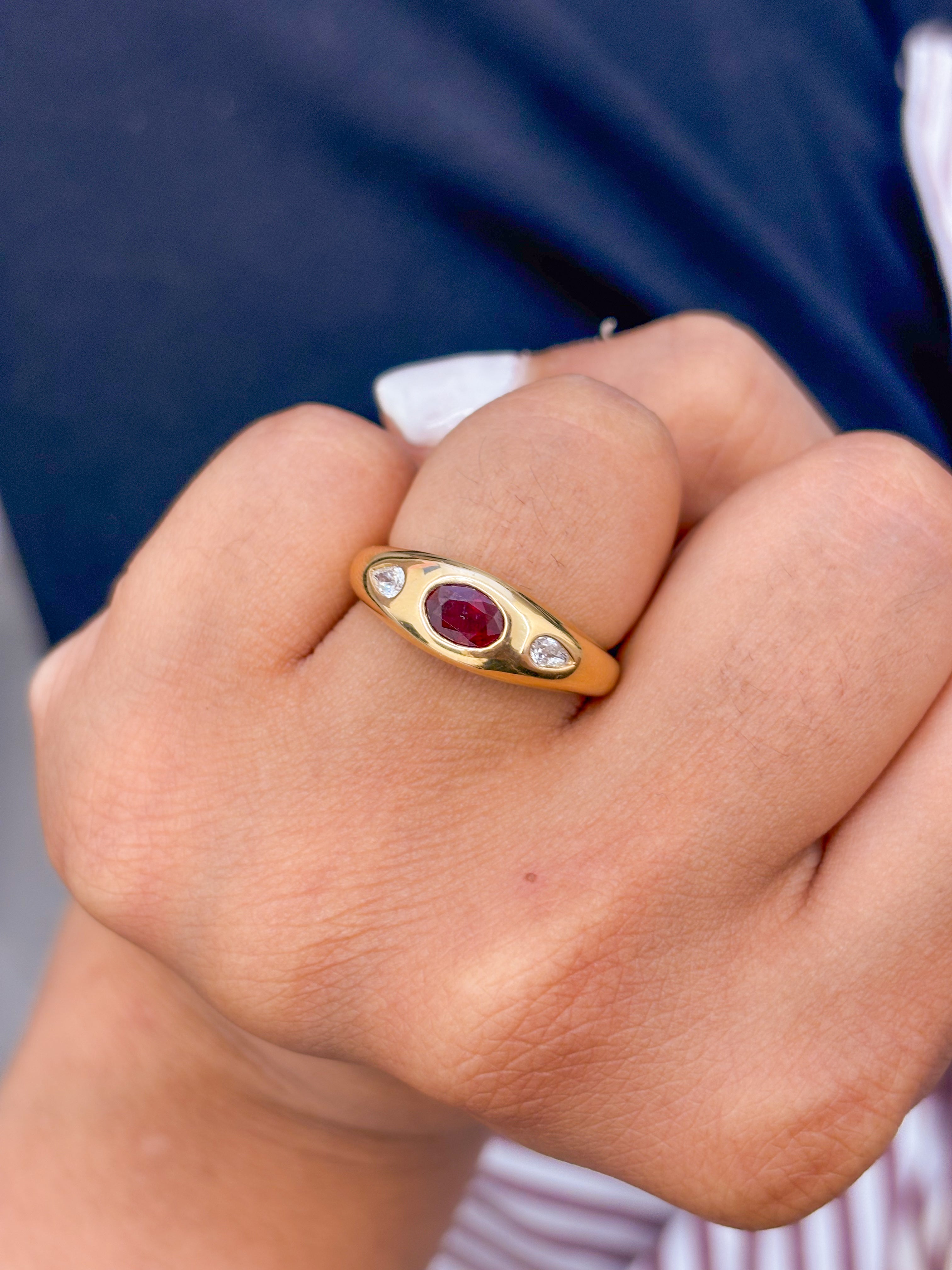 JPRG-2799/7329 Ruby Oval Diamond Chunky Ring | 18K