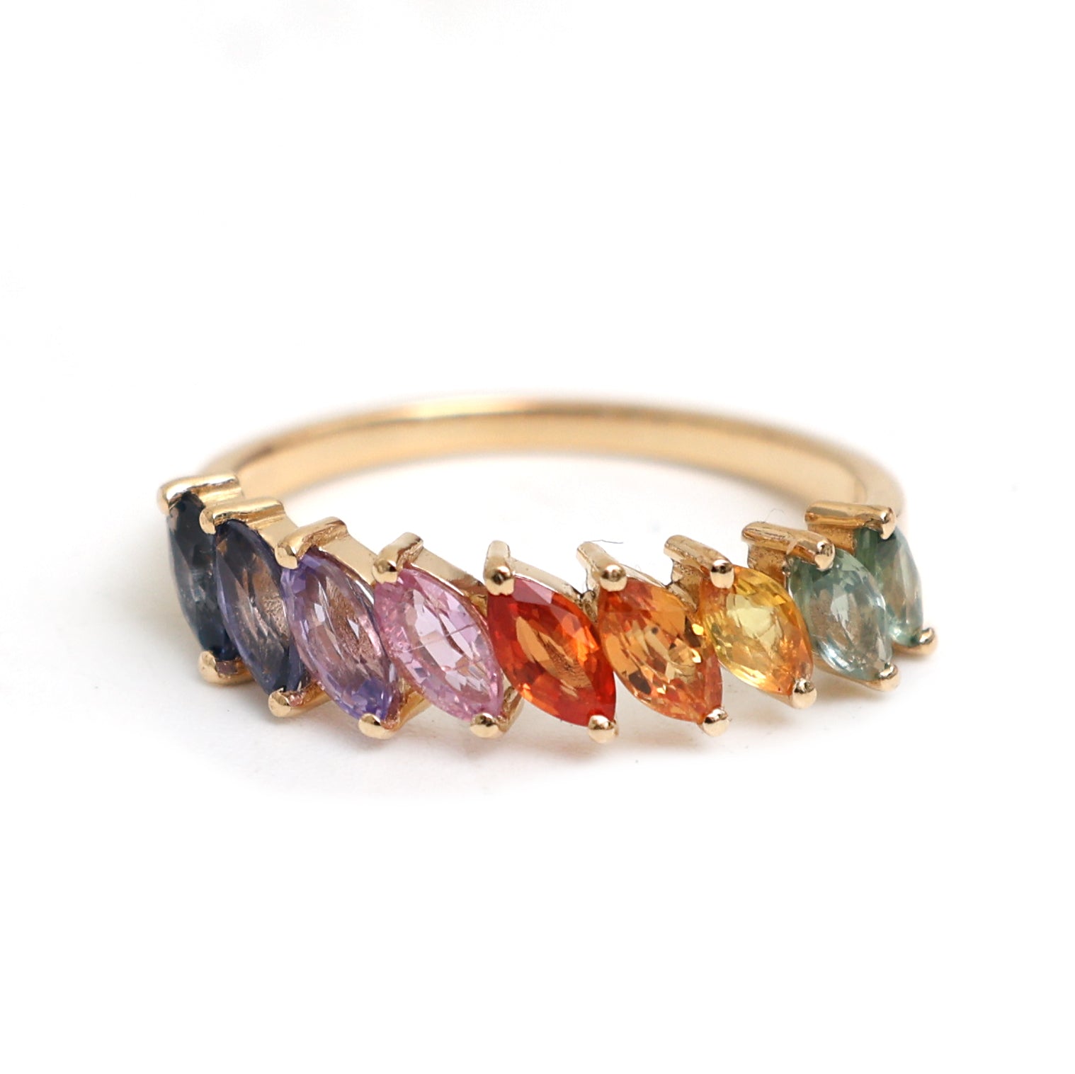 JPRG-2819/7386 Rainbow Sapphire Marquise Half Eternity Ring | 18K