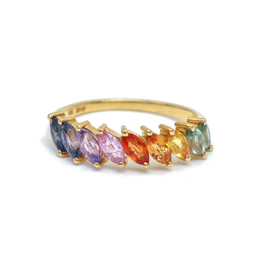 JPRG-2819/7386 Rainbow Sapphire Marquise Half Eternity Ring | 18K