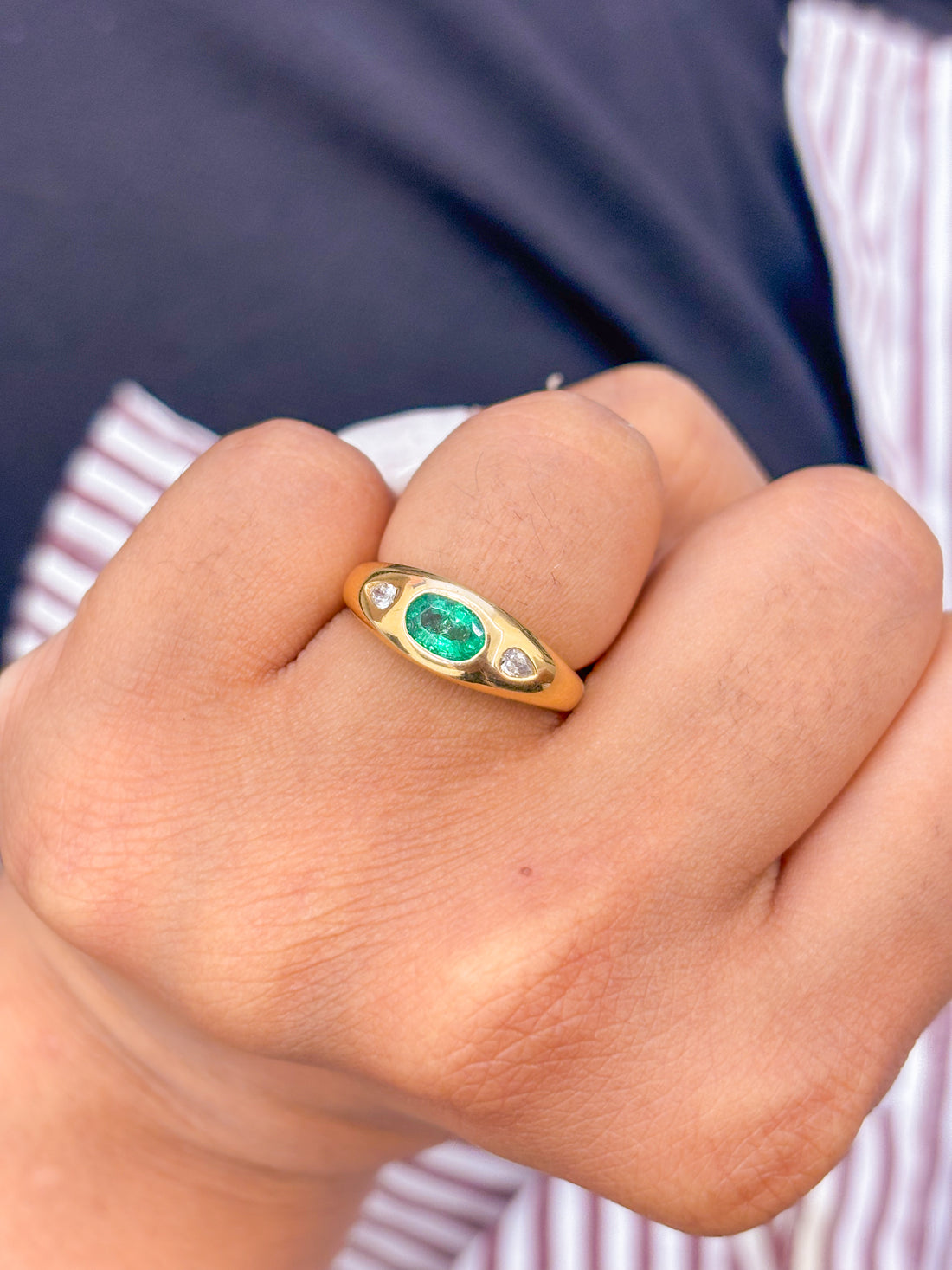 JPRG-2821/7388 Emerald Oval Pear Diamond Chunky Ring | 18K