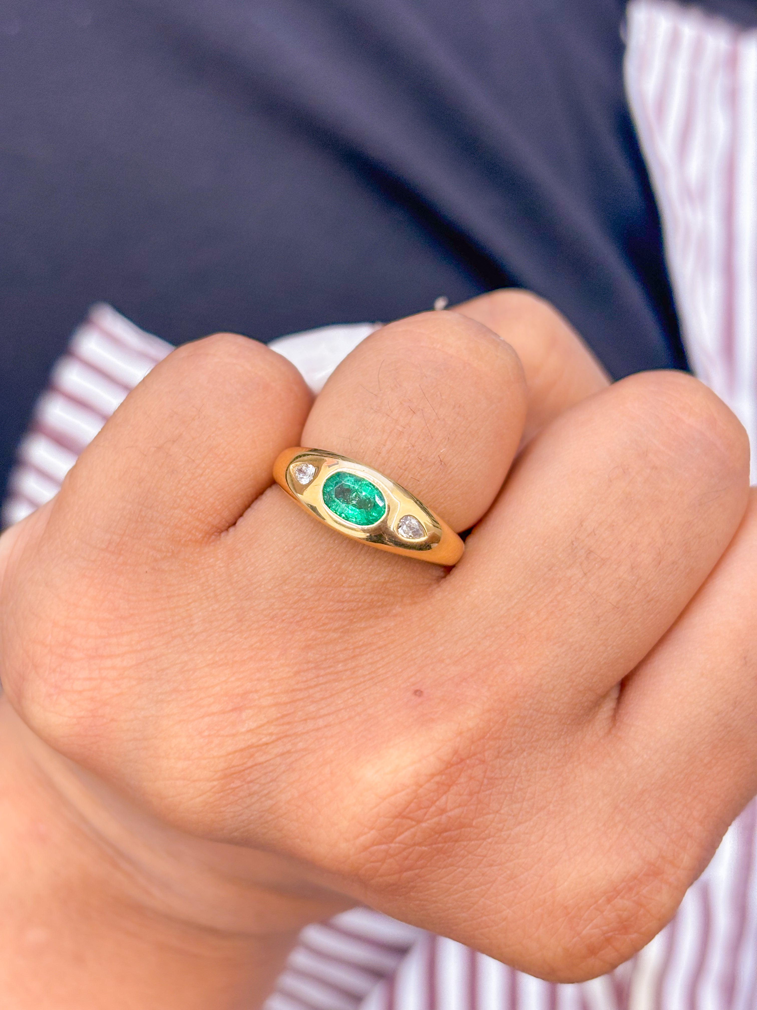JPRG-2821/7388 Emerald Oval Pear Diamond Chunky Ring | 18K