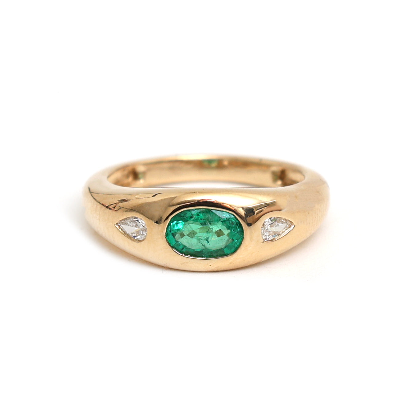 JPRG-2821/7388 Emerald Oval Pear Diamond Chunky Ring | 18K