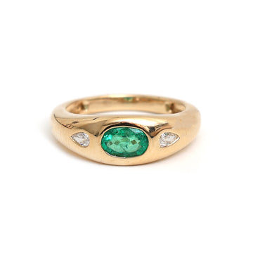 JPRG-2821/7388 Emerald Oval Pear Diamond Chunky Ring | 18K