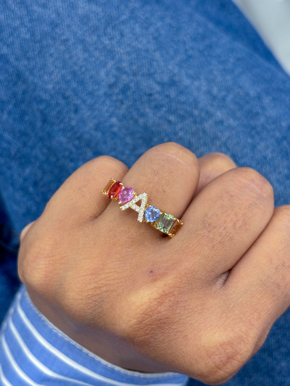 JPRG-2822/7389 Rainbow Sapphire A Letter Ring | 18K