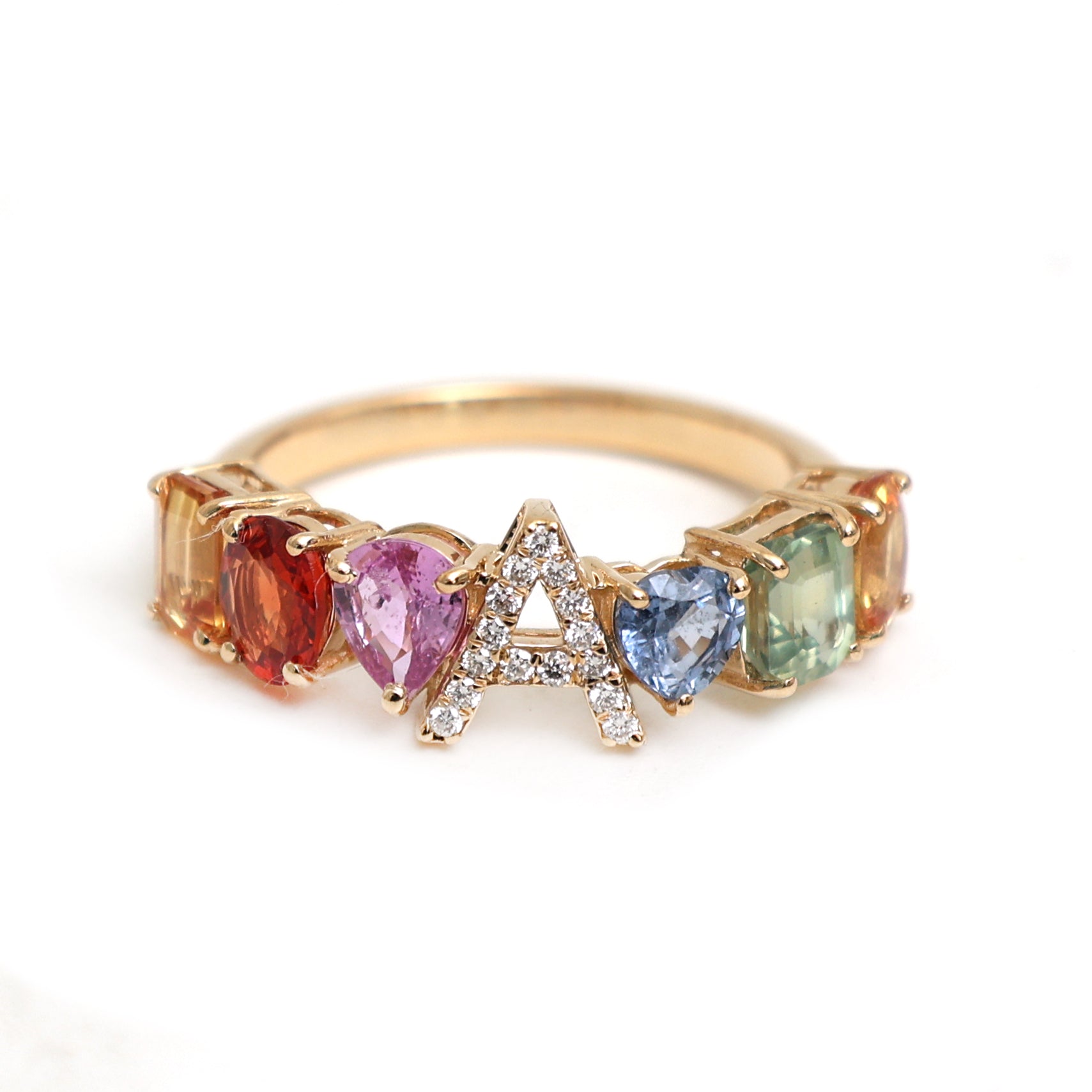 JPRG-2822/7389 Rainbow Sapphire A Letter Ring | 18K