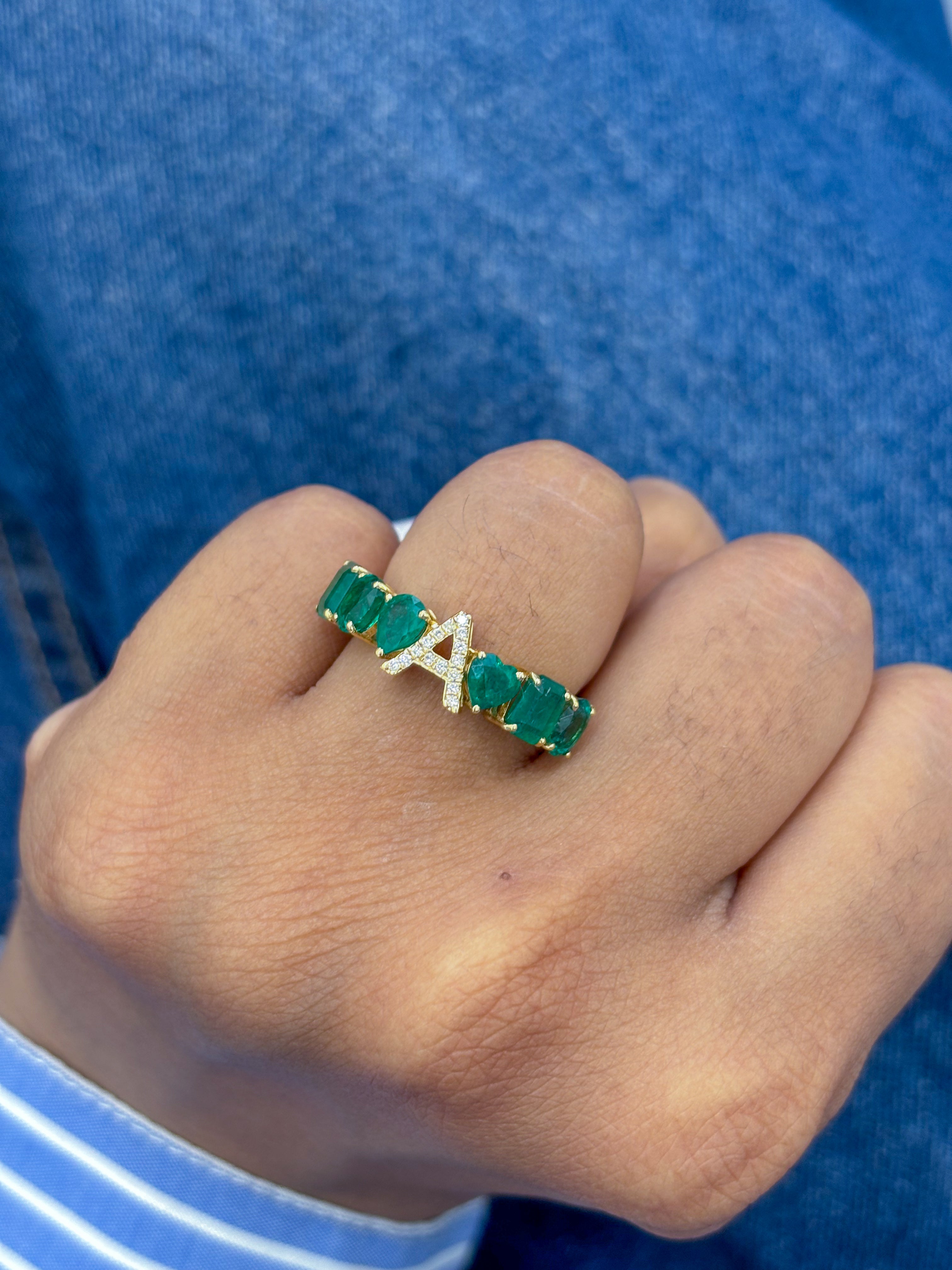JPRG-2849/7433 Emerald Diamond A Letter Ring | 18K