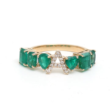 JPRG-2849/7433 Emerald Diamond A Letter Ring | 18K