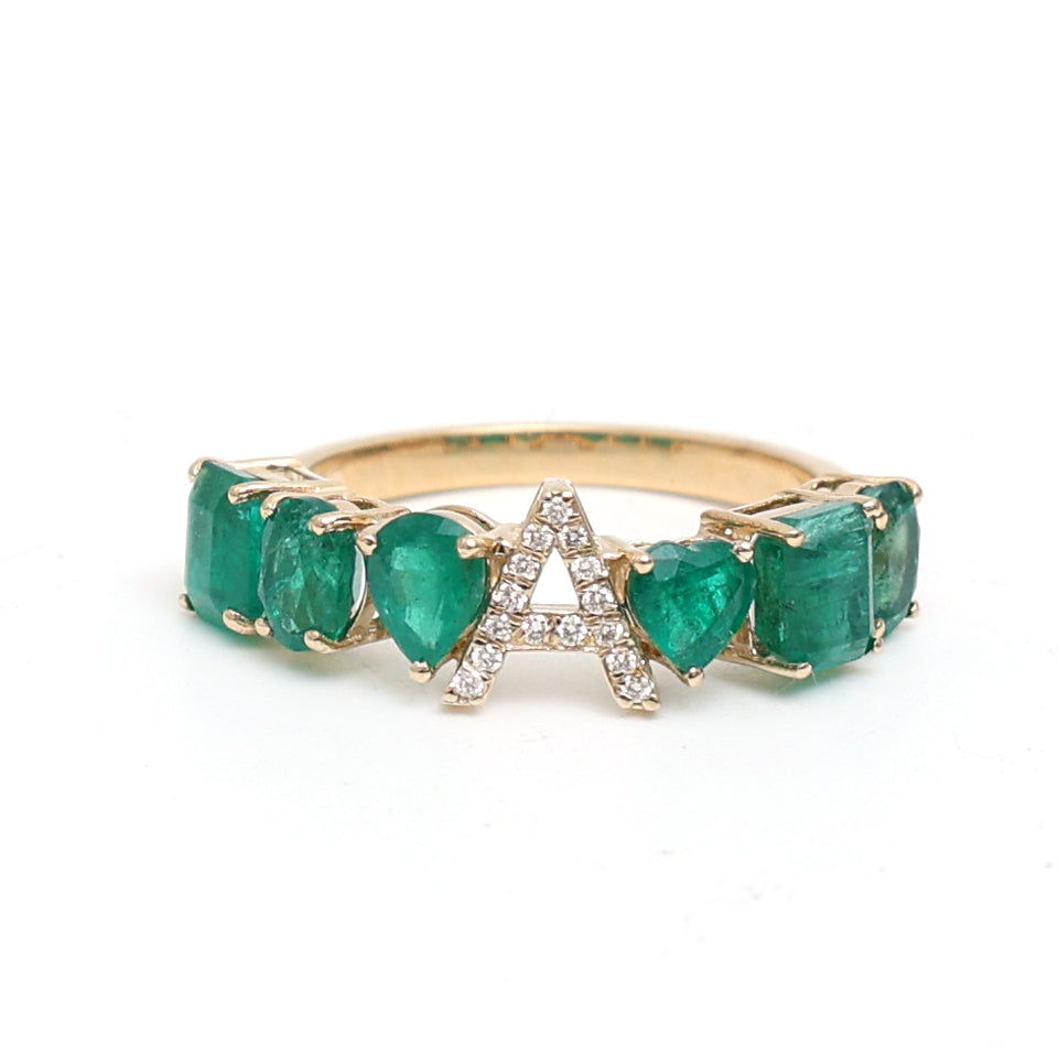 JPRG-2849/7433 Emerald Diamond A Letter Ring | 18K