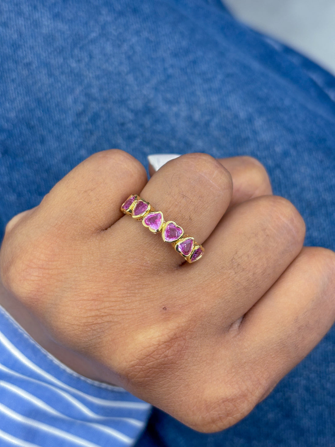 JPRG-2853/7437 Pink Sapphire Heart Bezel Half Ring | 18K