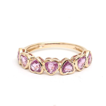JPRG-2853/7437 Pink Sapphire Heart Bezel Half Ring | 18K