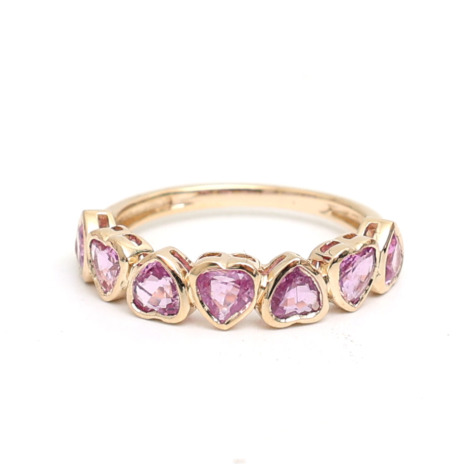 JPRG-2853/7437 Pink Sapphire Heart Bezel Half Ring | 18K