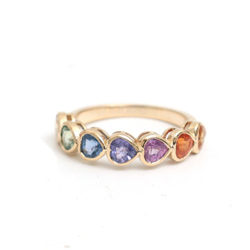 JPRG-2855/7440 Rainbow Sapphire Heart Bezel Half Ring | 18K