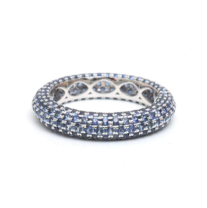 JPRG-2856/7446 Blue Sapphire Round Pave Ring | 18K