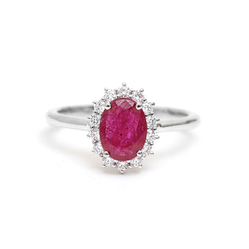 JPRG-2863/7453 Ruby Oval With Diamond Ring | 18K