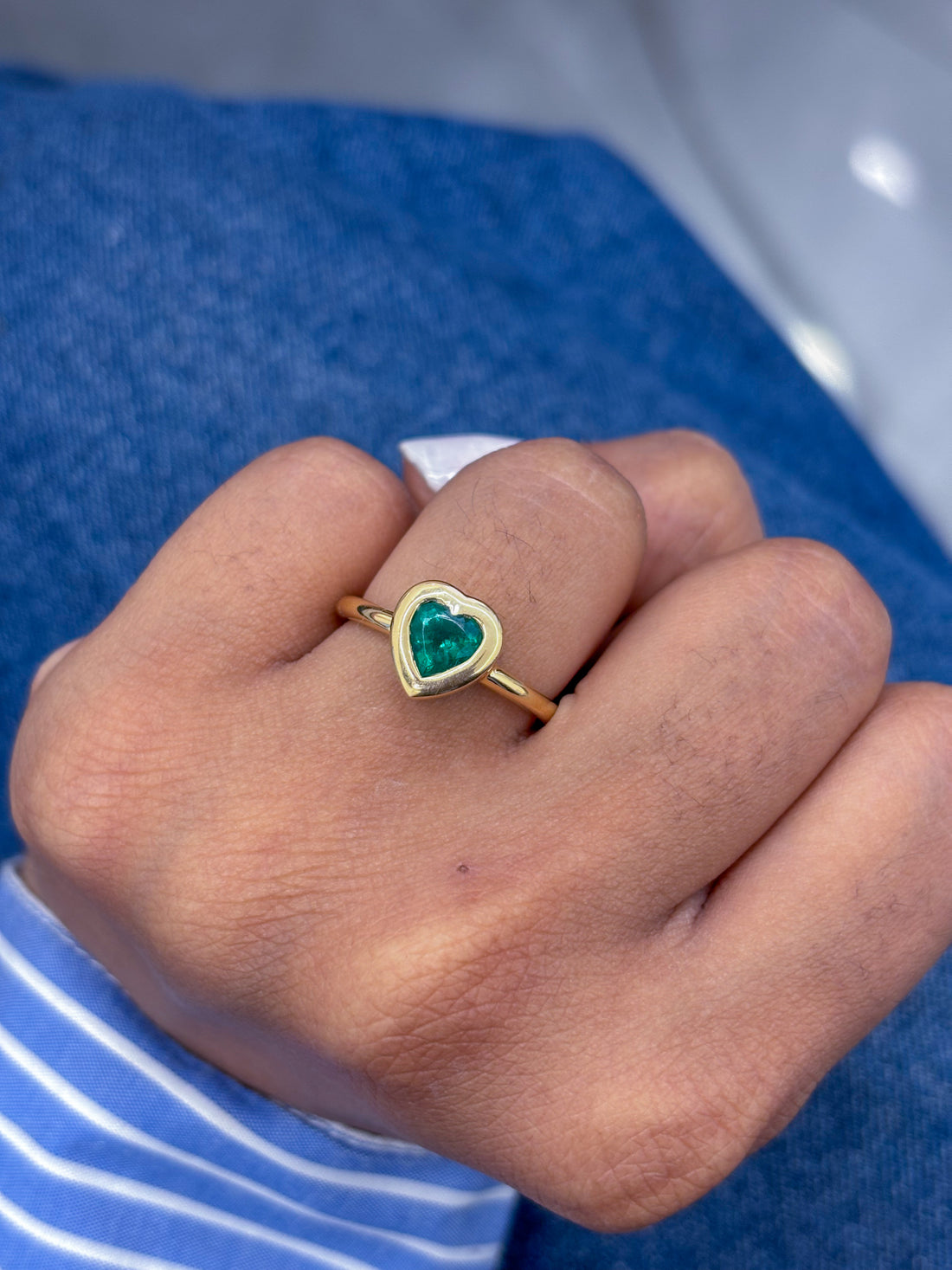 JPRG-2864/7454 Emerald Heart Bezel Set Ring | 18K