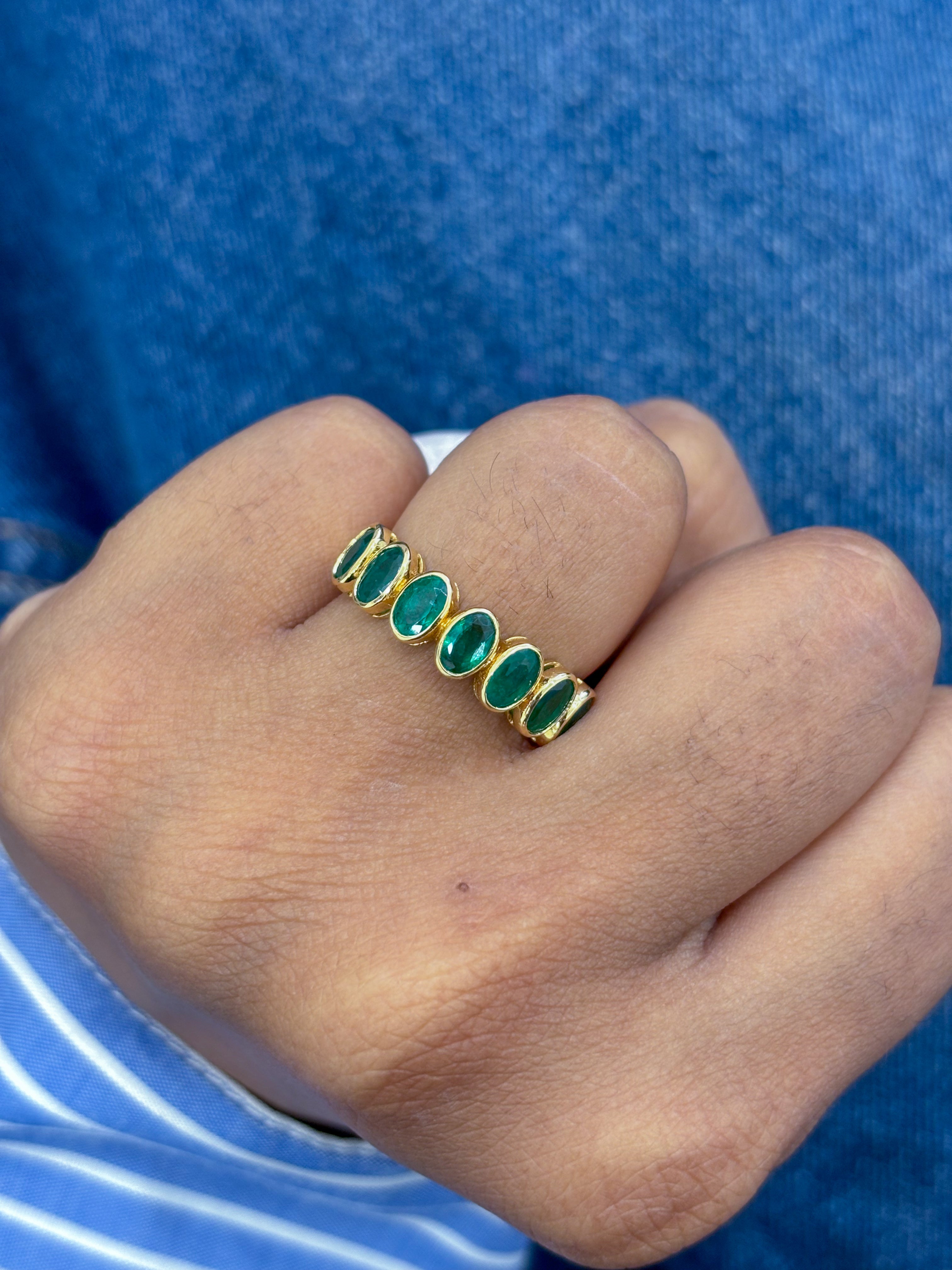 JPRG-2865/7455 Emerald Oval 5X3 Bezel Set Half  Ring | 18K